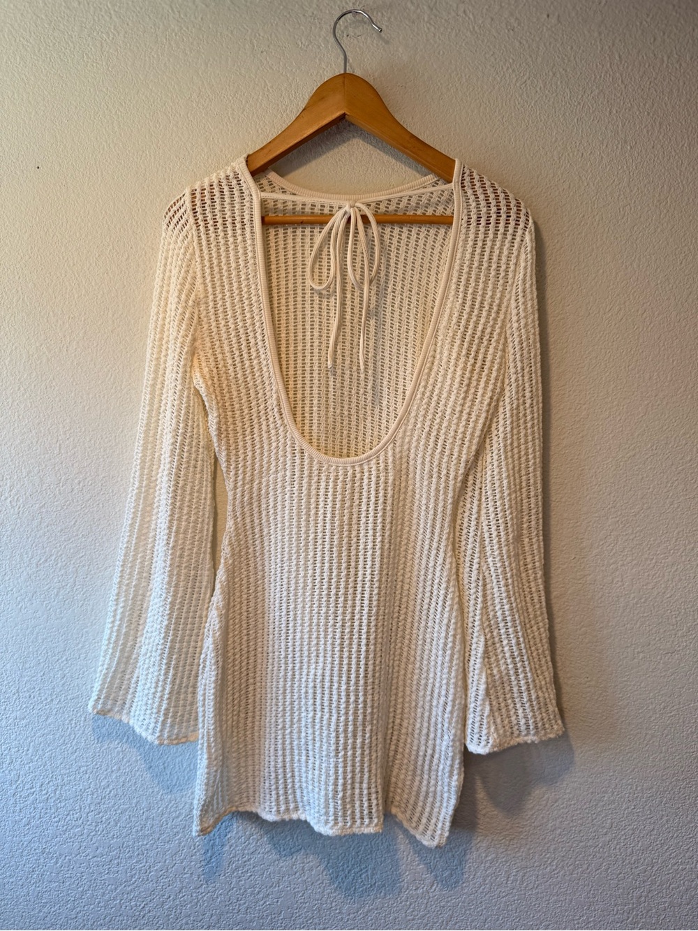12TH TRIBE Cream Open-Knit Tie-Back Cover Up